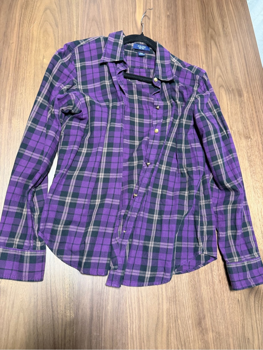 Chaps Purple and Black Plaid Button-Down Shirt